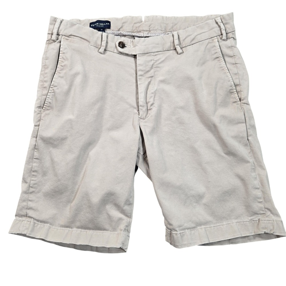 Peter Millar Shorts Mens 33 Beige Stretch Chino Flat Front Casual Cotton Summer‎